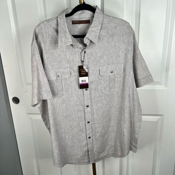 Sz XXL Perry Ellis Linen Cotton Blend Short Sleeve Button Up shirt $79 MSRP NWT - Picture 4 of 11